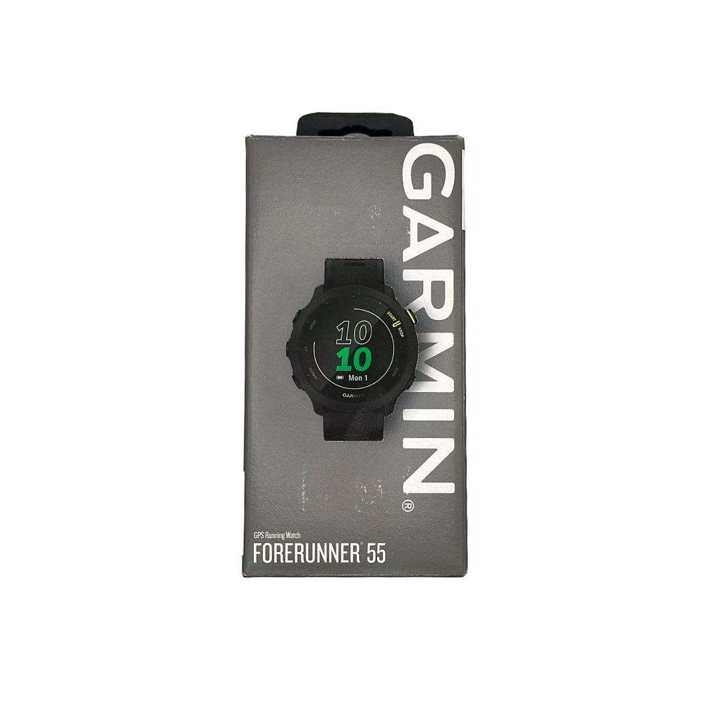 Garmin Forerunner 55 42 mm — FR 55 BLACK 42MM; foto oficial Garmin; SKU 010-02562-10