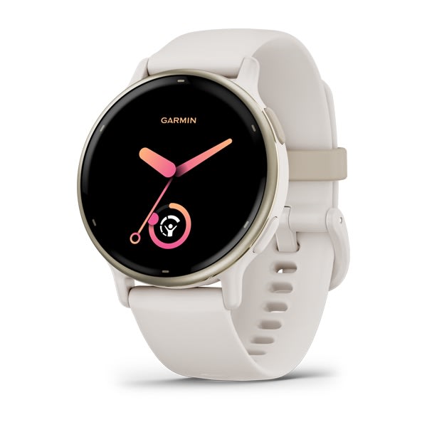 Garmin vívoactive 5 e 6 — vivoactive 5, GPS, WiFi, Ivory/Cream Gold; foto oficial Garmin; SKU 010-02862-11