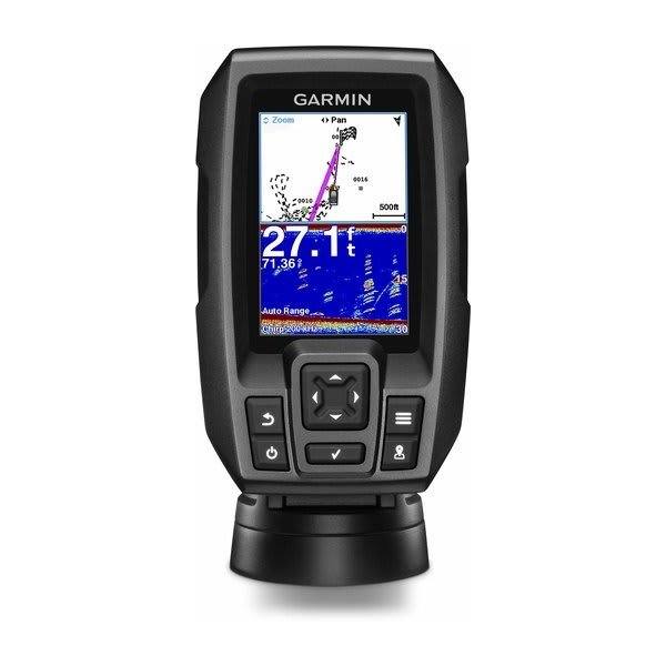 Garmin STRIKER 4, 4 Plus e Vivid — foto oficial Garmin; modelo STRIKER 4 + TRANSDUCER DUAL BEAM; SKUs 010-01550-01