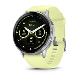 Garmin Venu 4 41 mm e 45 mm — Venu 4 (45mm), GPS, Wi-Fi, Gray w/ Silver + Citron; foto oficial Garmin; SKU 010-03014-02