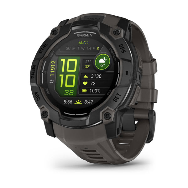 Garmin Instinct 3 AMOLED, Solar e Tactical — Instinct 3,50mm,AMOLED,Black Bezel with Charcoal Band; foto oficial Garmin; SKU 010-03020-00