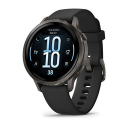 Garmin Venu 4 41 mm e 45 mm — Venu 4 (41mm), GPS, Wi-Fi, Black w/ Slate + Black; foto oficial Garmin; SKU 010-03013-02