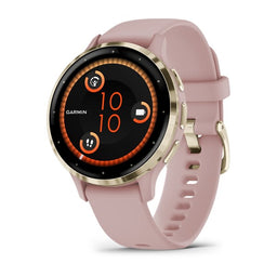 Garmin Venu 3 e Venu 3S — Venu 3S, GPS, Wi-Fi, Dust Rose + Soft Gold; foto oficial Garmin; SKU 010-02785-03