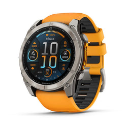 Garmin fēnix 8 AMOLED e Solar — fenix 8 51mm,AMOLED,Saph,Ti/Bare/Grpht,SparkOrg/GrphtBd; foto oficial Garmin; SKU 010-02905-10