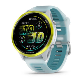 Garmin Forerunner 570 42 mm e 47 mm — 47 mm / Whitestone/Amarelo; foto oficial Garmin; SKU 010-02971-01