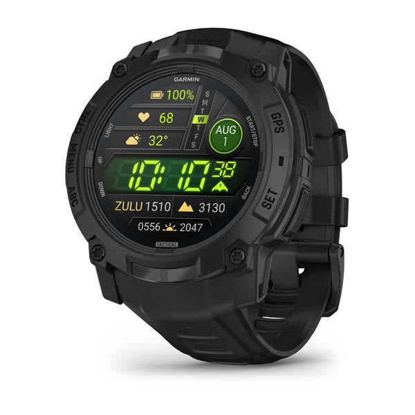 Garmin Instinct 3 AMOLED, Solar e Tactical — Instinct 3,Tactical, AMOLED,50mm,Black; foto oficial Garmin; SKU 010-03020-50