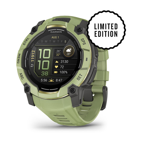 Garmin Instinct 3 AMOLED, Solar e Tactical — Instinct 3,50mm,AMOLED,Fern Green/Gray, Fern Green Band; foto oficial Garmin; SKU 010-03020-02